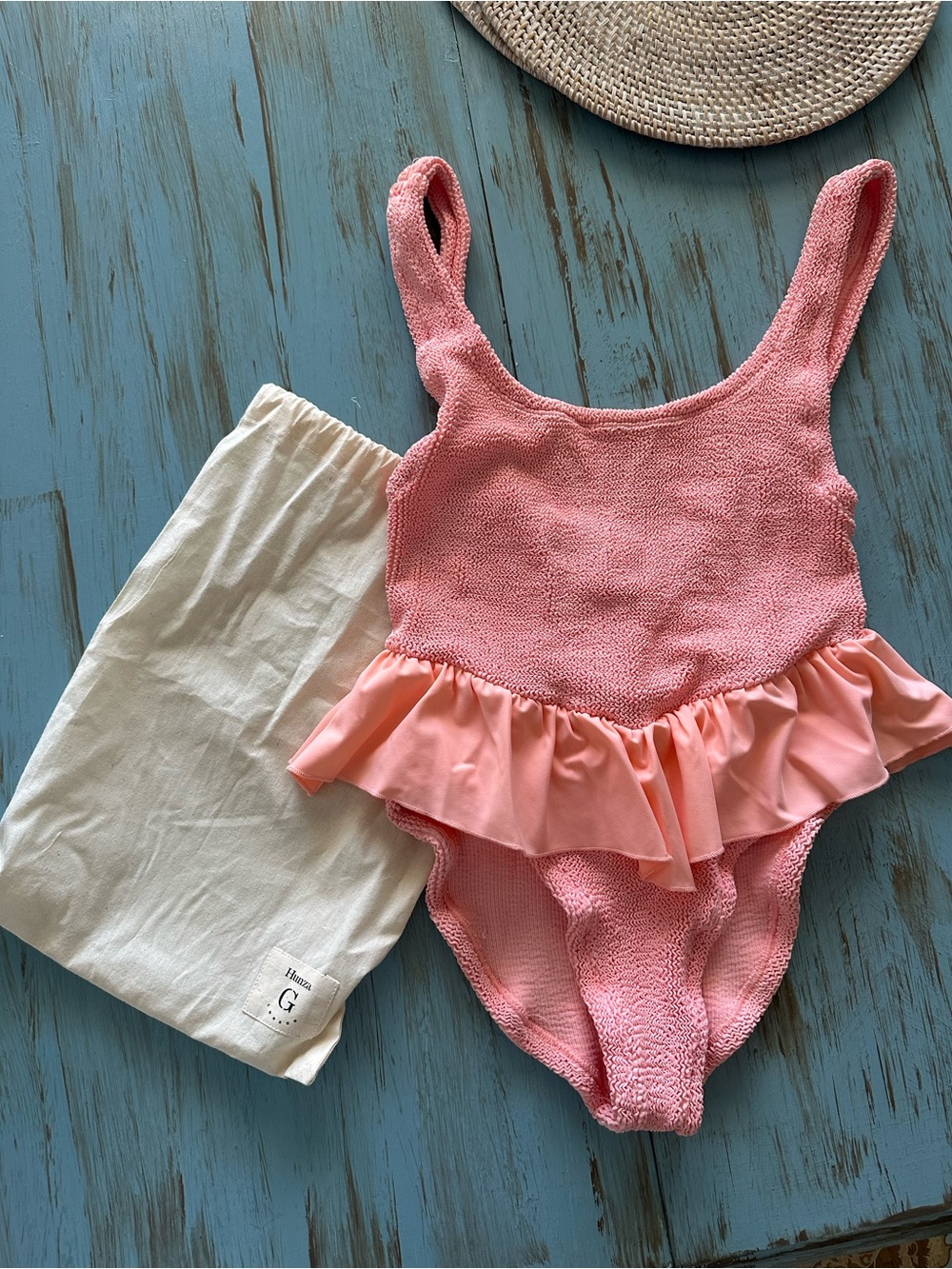 Hunza G Pink Peplum One-Piece Swimsuit